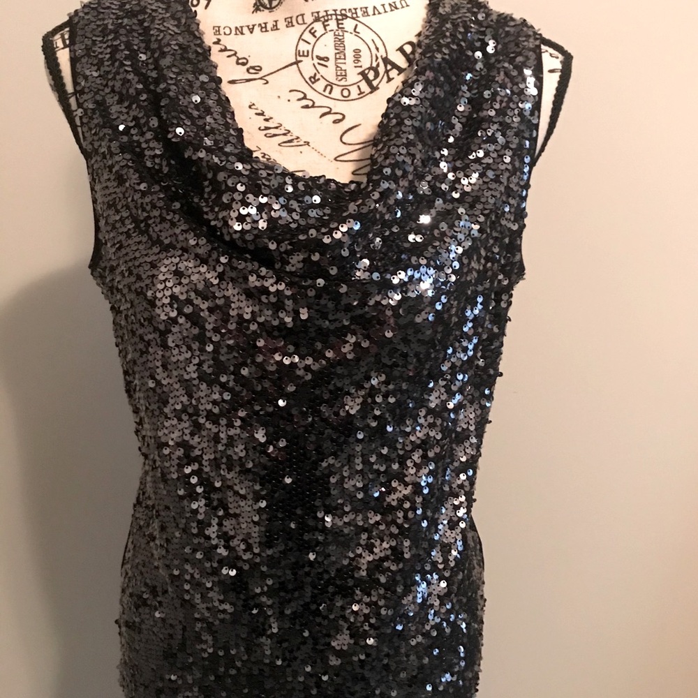 CK Sequin Cowl Neck Blouse